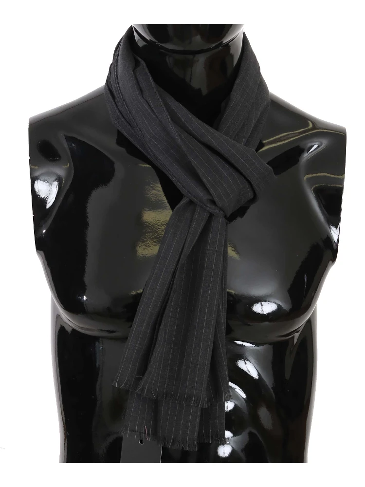 Gray 100% Wool Striped Pattern Wrap Scarf