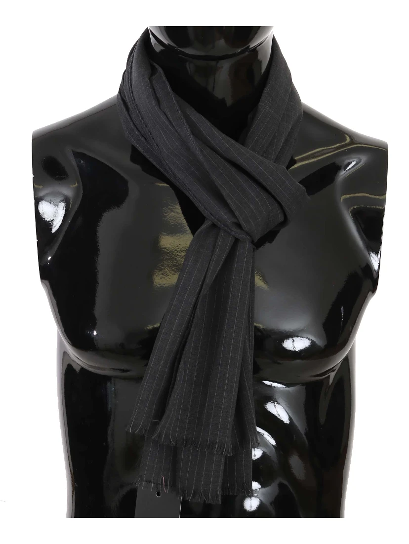 Gray 100% Wool Striped Pattern Wrap Scarf