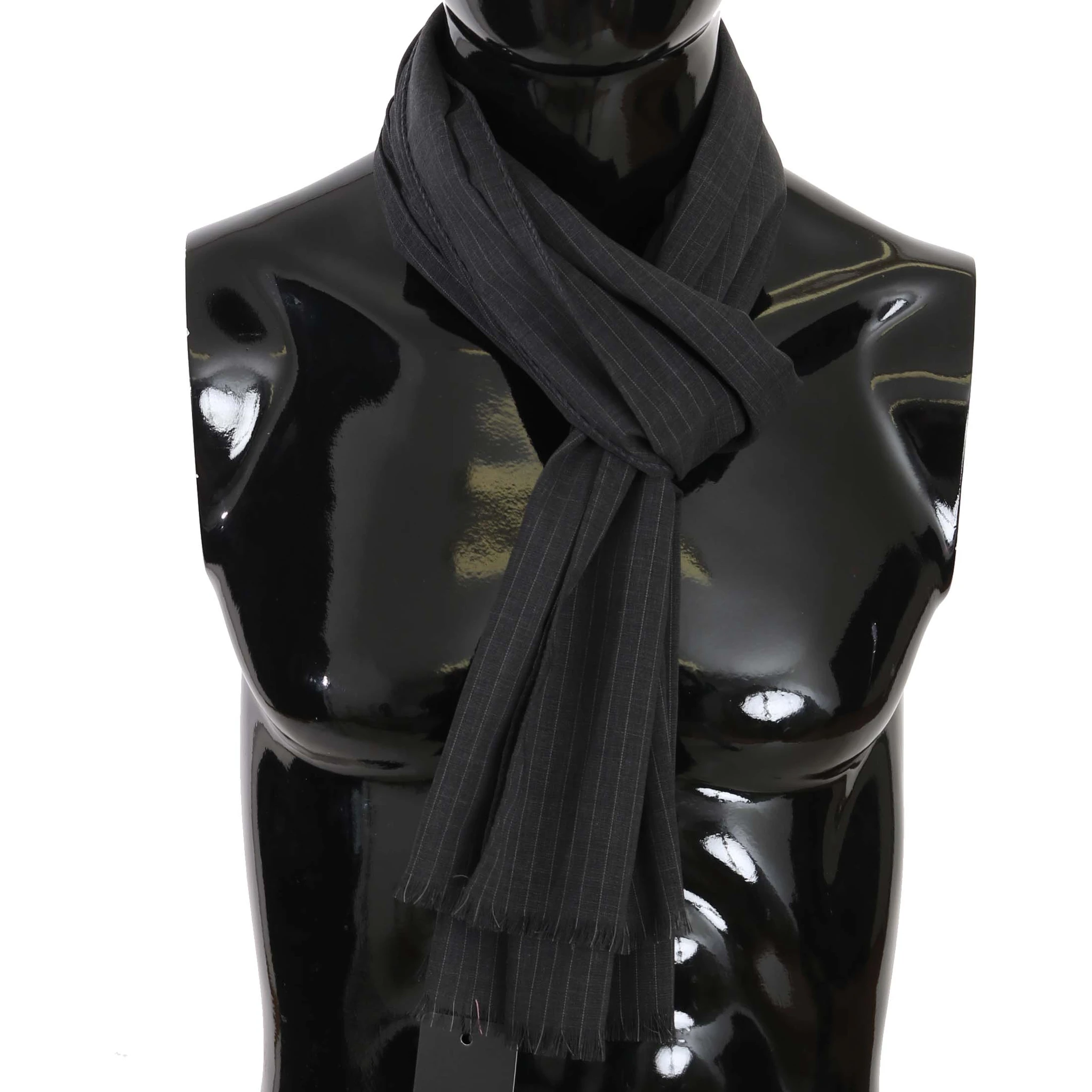 Gray 100% Wool Striped Pattern Wrap Scarf