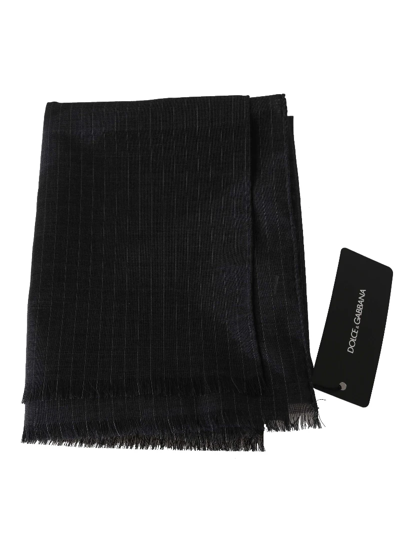 Gray 100% Wool Striped Pattern Wrap Scarf