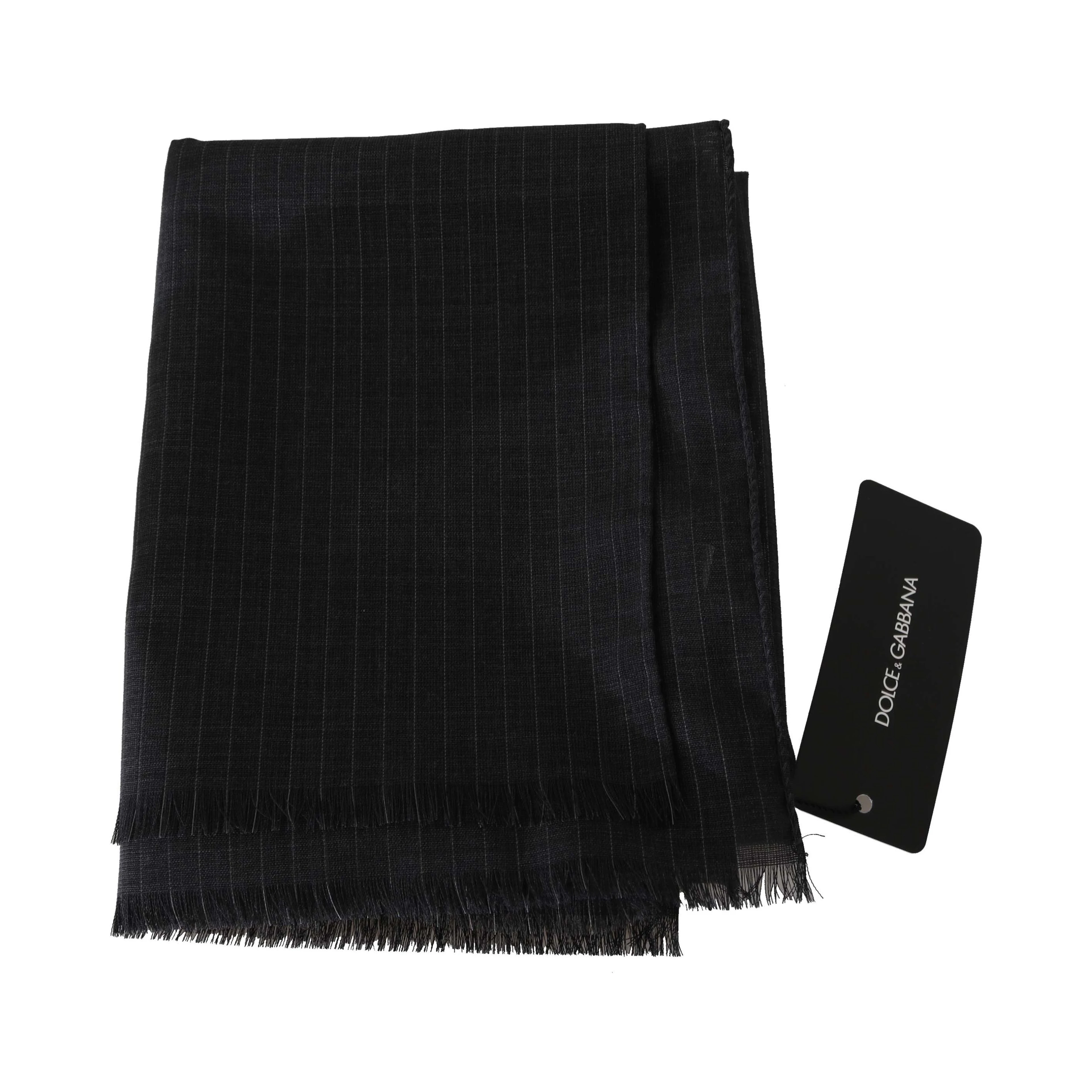 Gray 100% Wool Striped Pattern Wrap Scarf