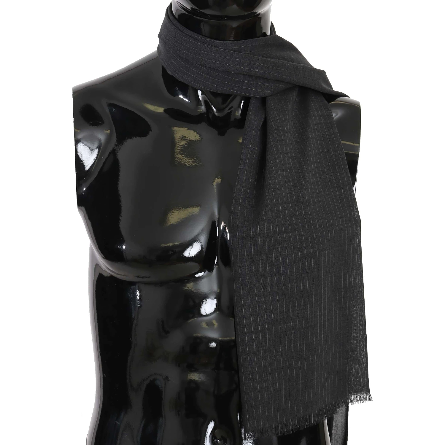 Gray 100% Wool Striped Pattern Wrap Scarf