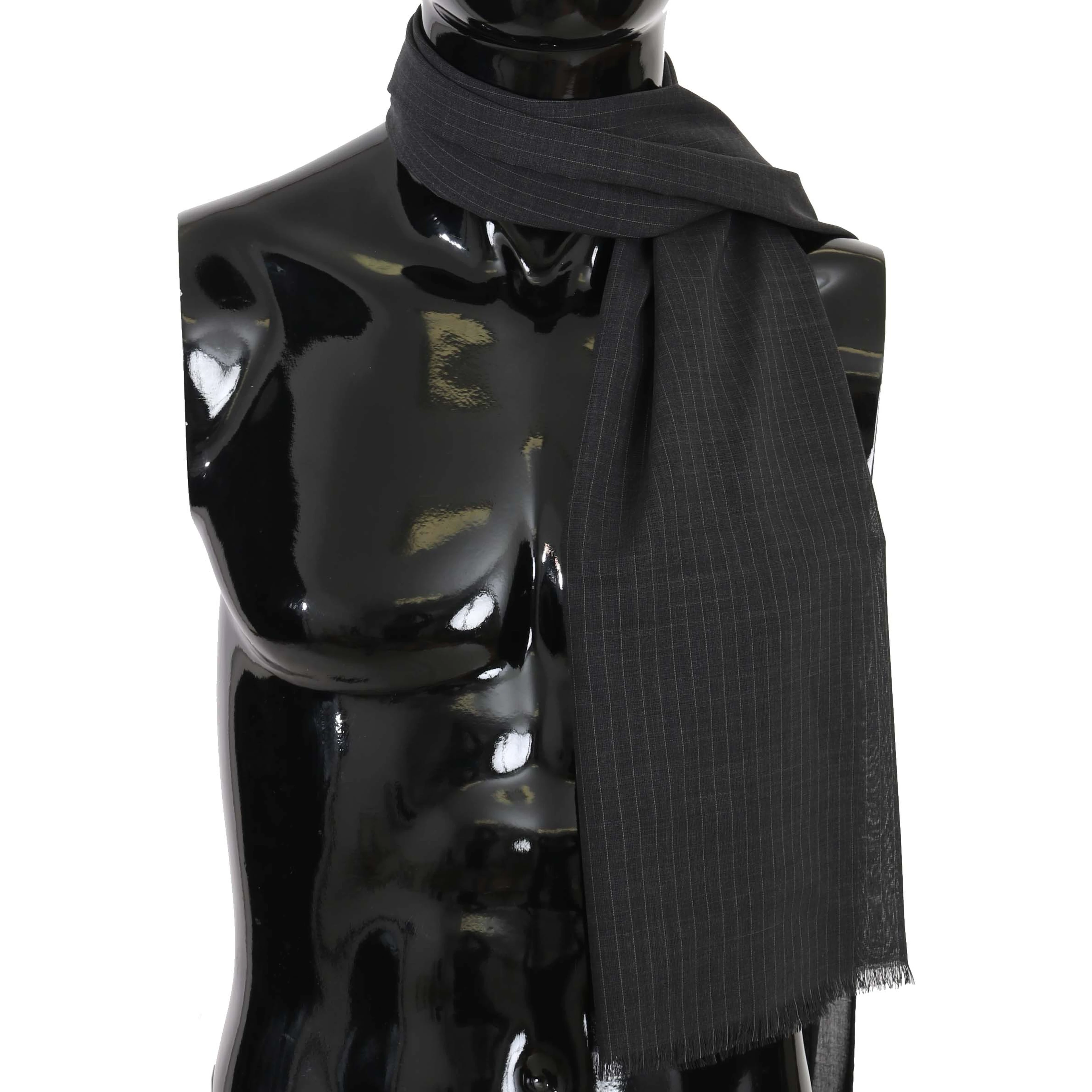 Gray 100% Wool Striped Pattern Wrap Scarf