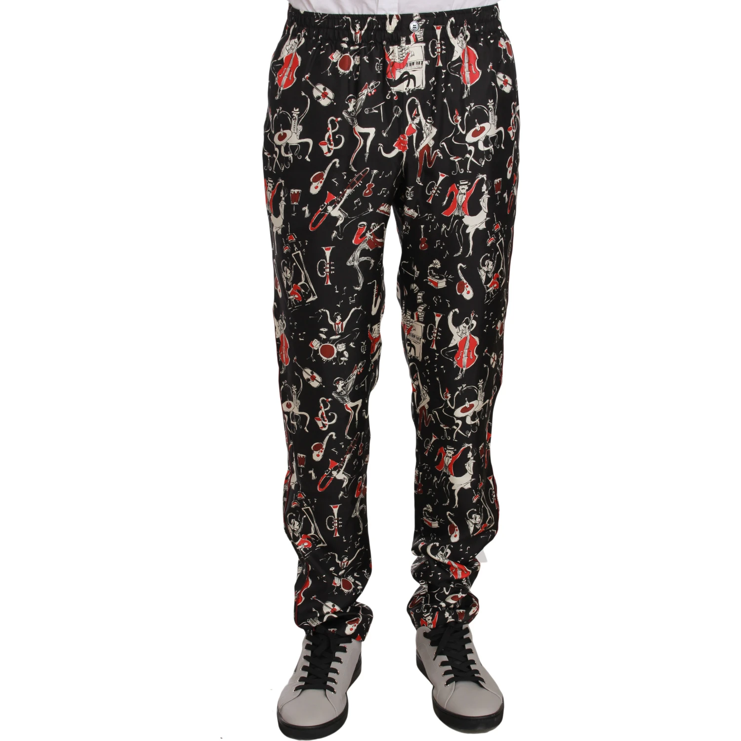 Red Musical Instrument Print Sleepwear Pants