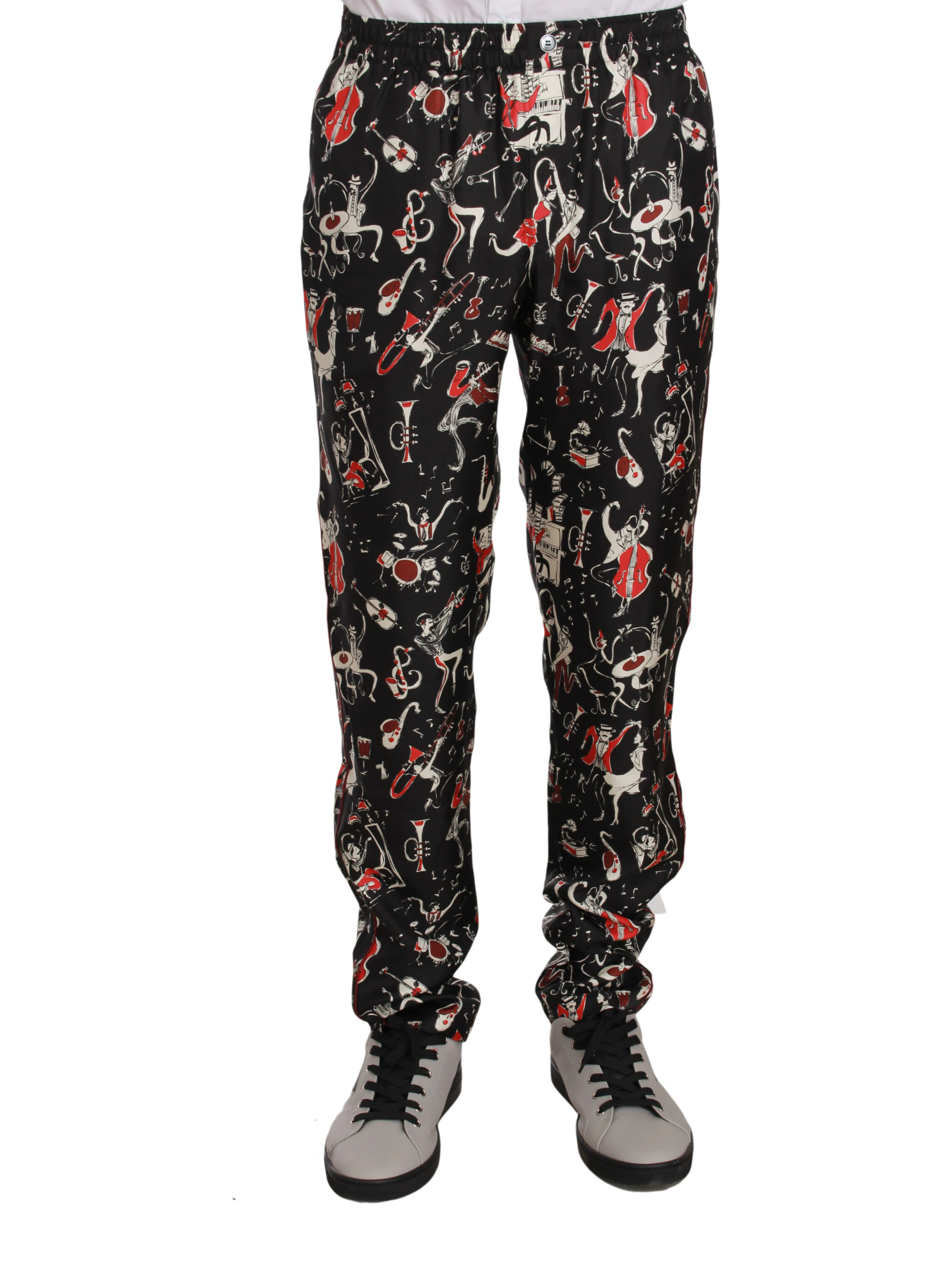 Red Musical Instrument Print Sleepwear Pants