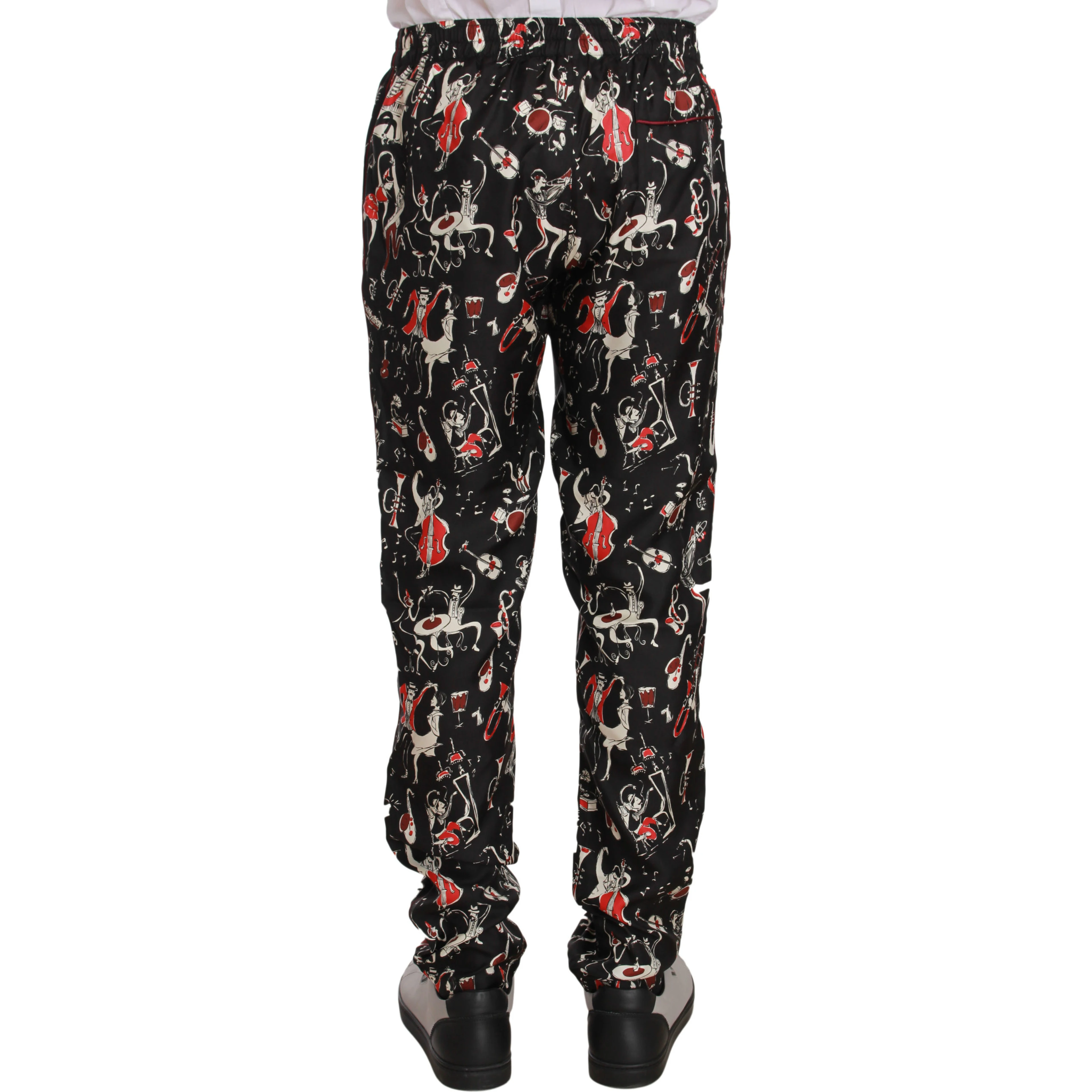 Red Musical Instrument Print Sleepwear Pants