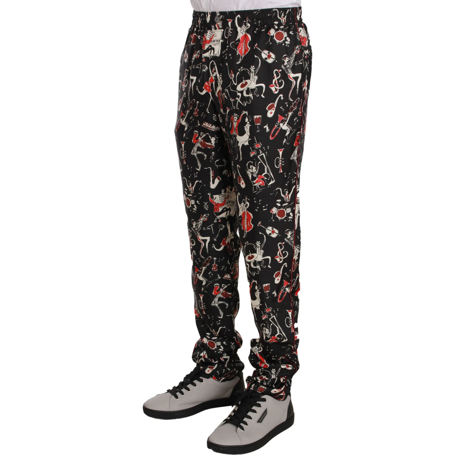 Red Musical Instrument Print Sleepwear Pants