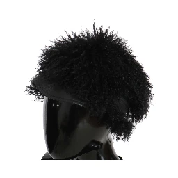 Black Tibet Lamb Fur Leather Gatsby Hat