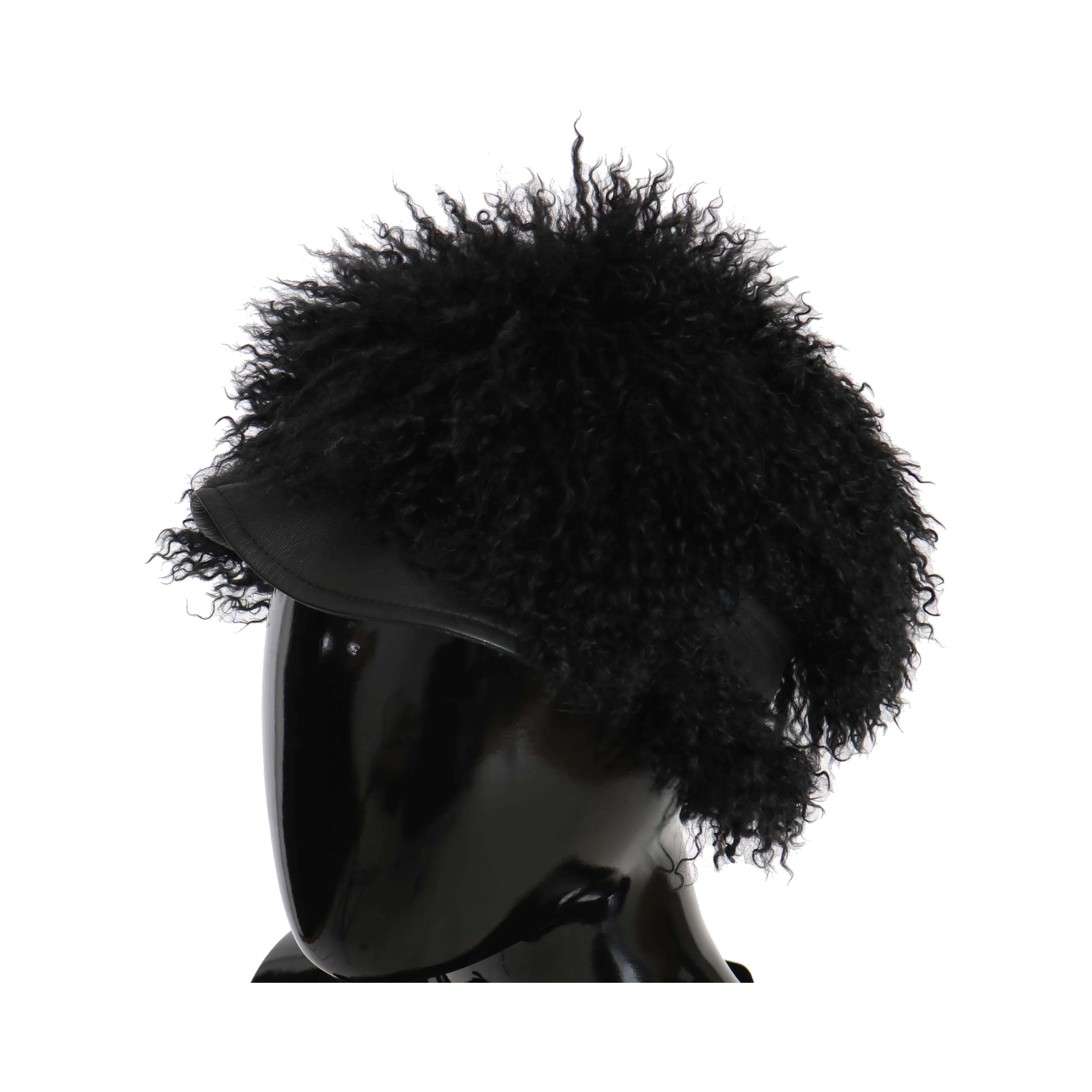 Black Tibet Lamb Fur Leather Gatsby Hat