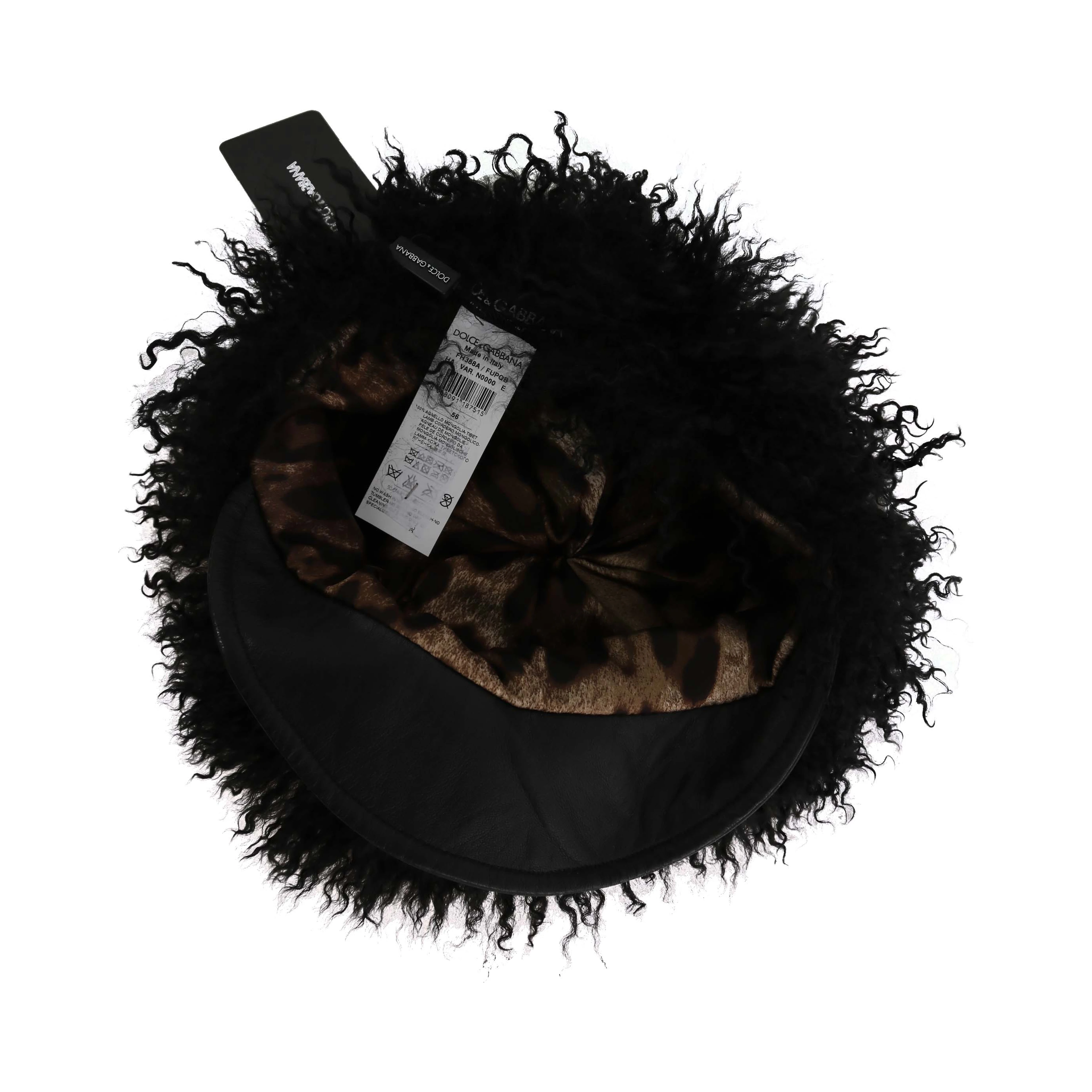Black Tibet Lamb Fur Leather Gatsby Hat