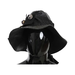 Black Leather DG Coin Crystal Wide Brim Hat