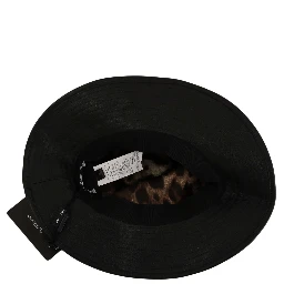 Black Leather DG Coin Crystal Wide Brim Hat