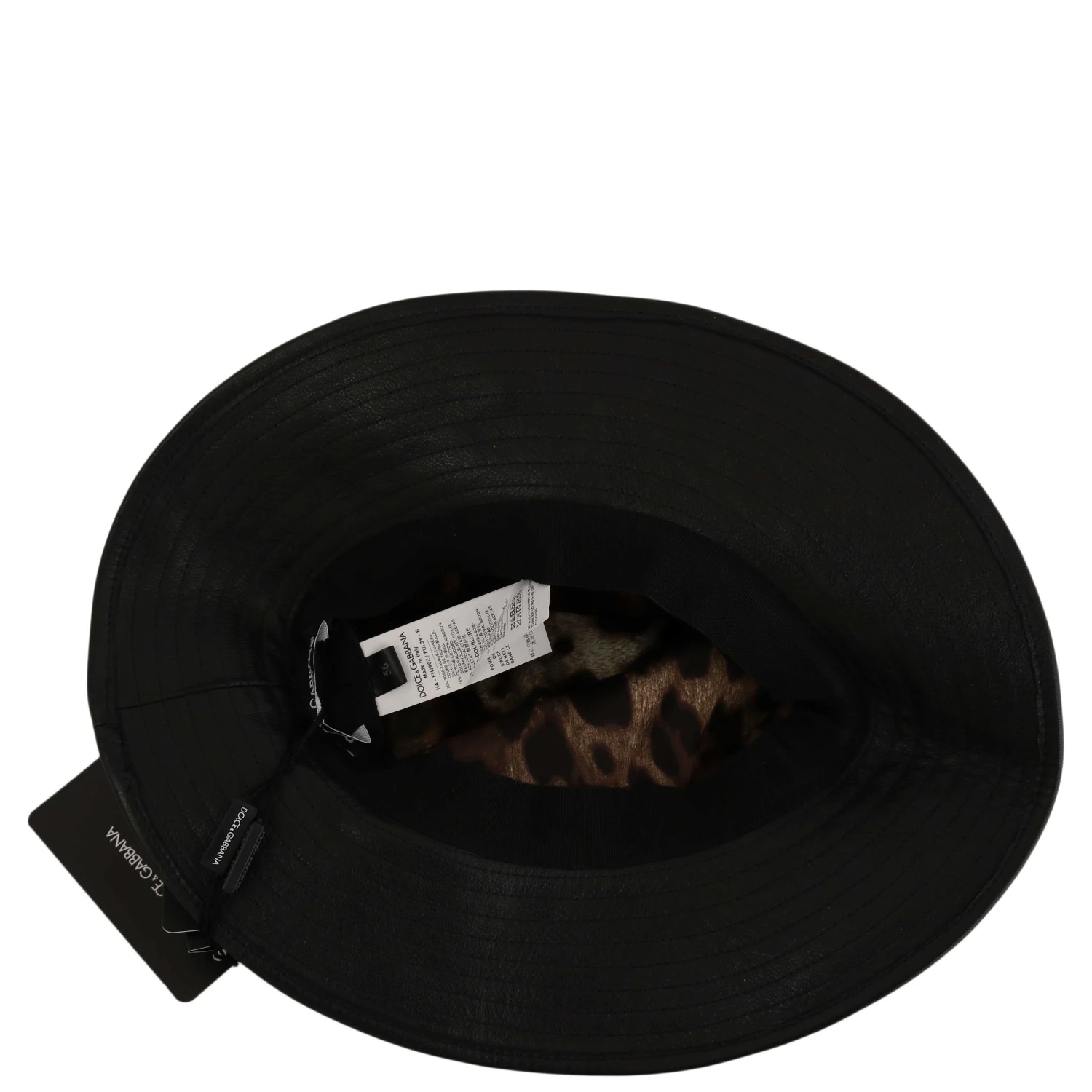 Black Leather DG Coin Crystal Wide Brim Hat