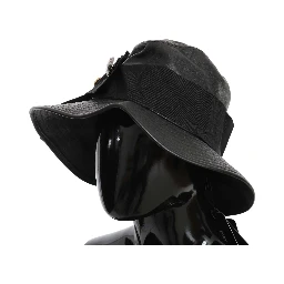 Black Leather DG Coin Crystal Wide Brim Hat