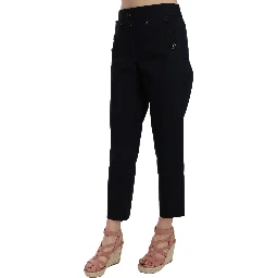 Black Cropped Front Button Embellished Pants