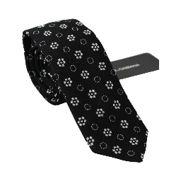 Black 100% Silk Floral Print Print Classic Tie