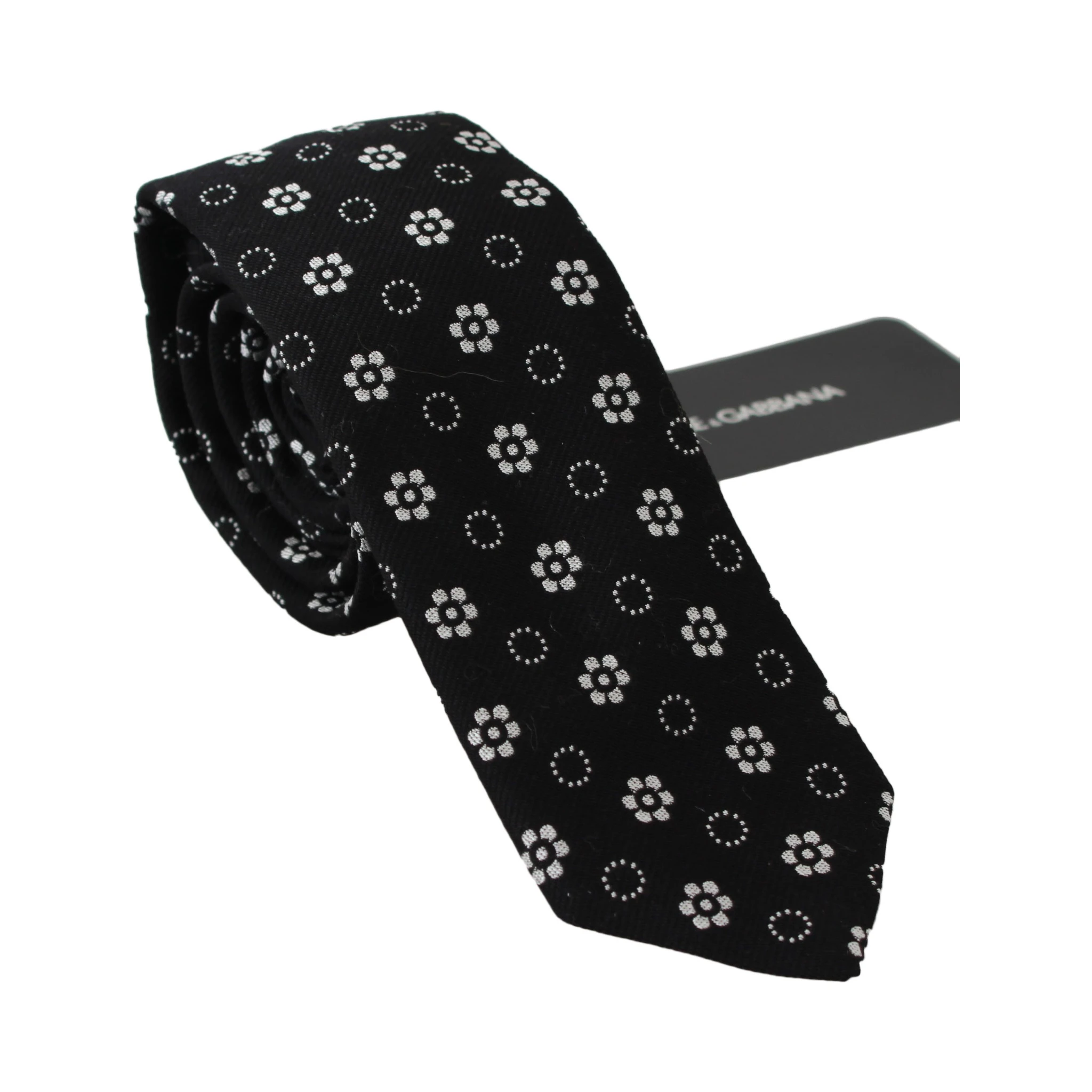 Black 100% Silk Floral Print Print Classic Tie