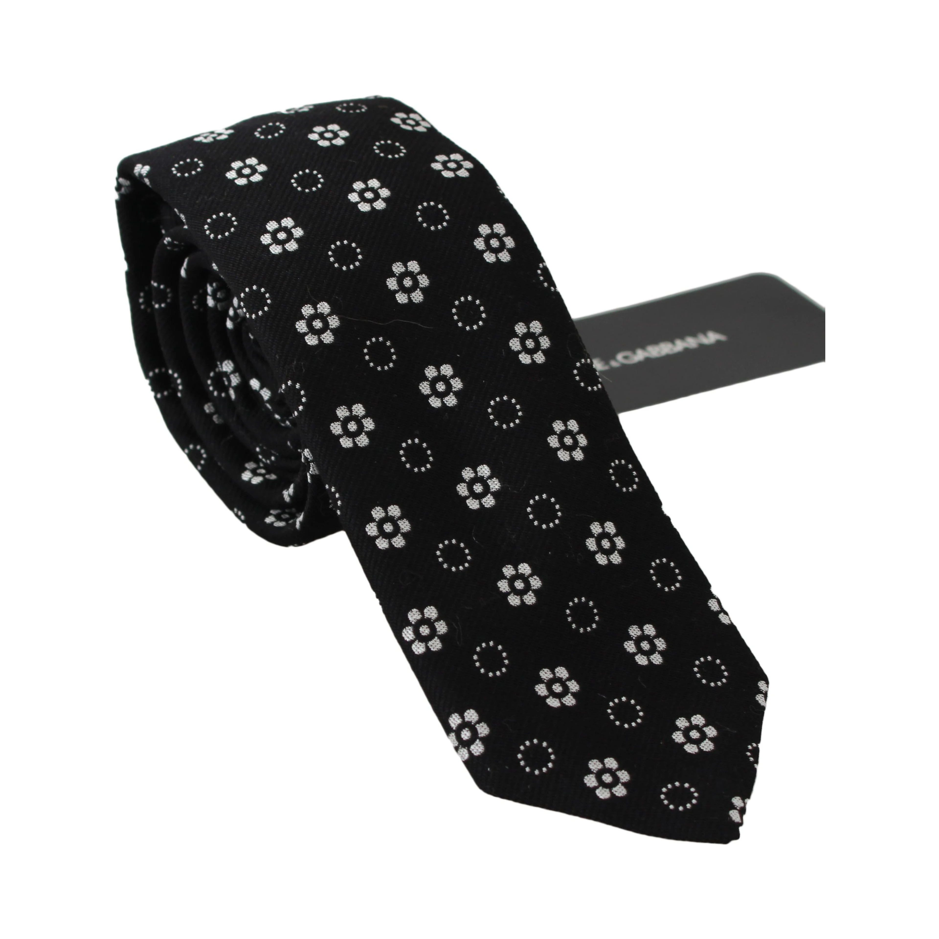 Elegant Black Floral Silk Necktie