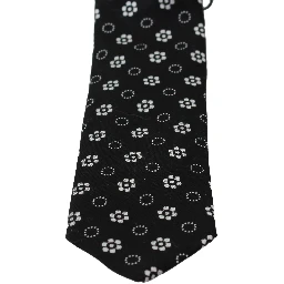 Black 100% Silk Floral Print Print Classic Tie
