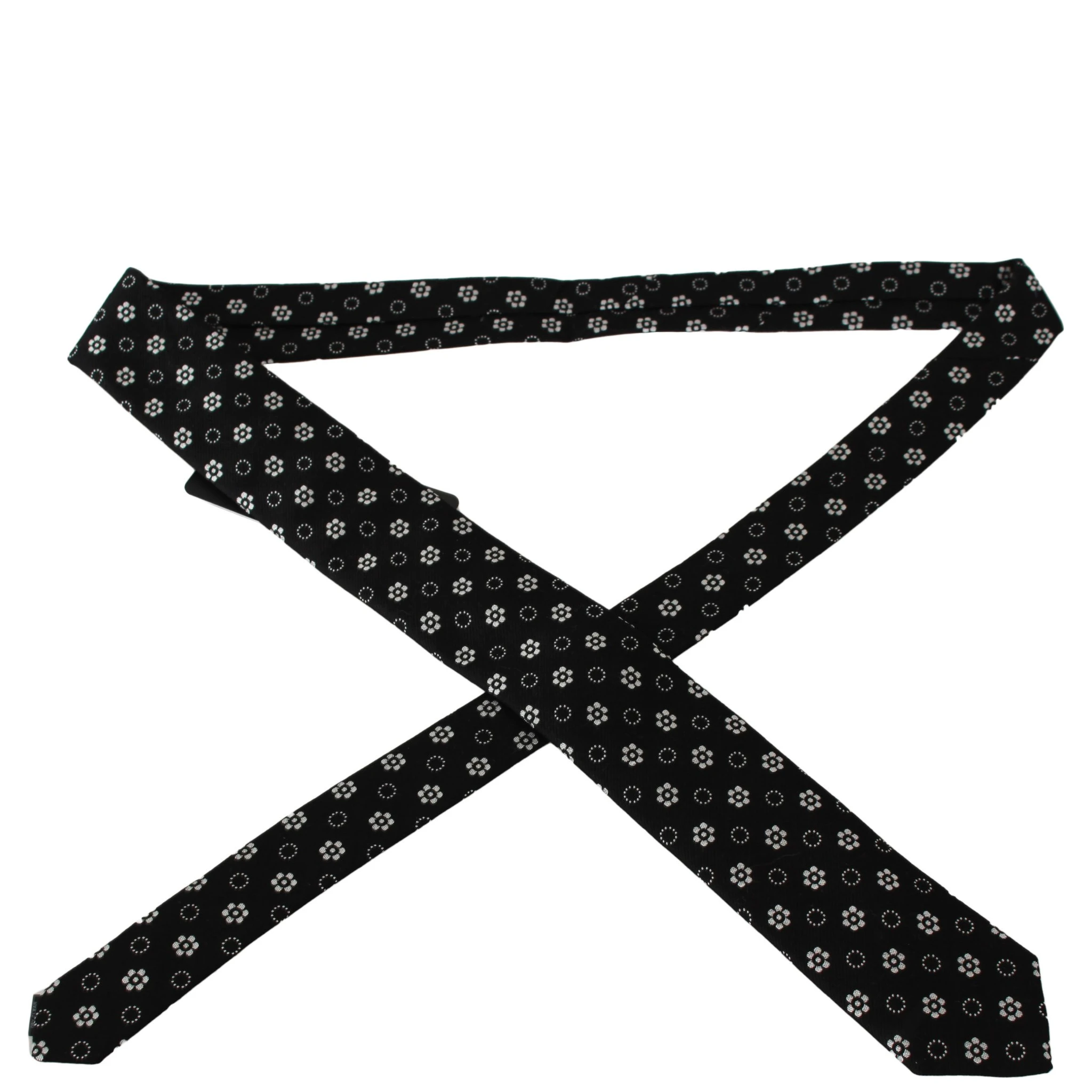 Black 100% Silk Floral Print Print Classic Tie