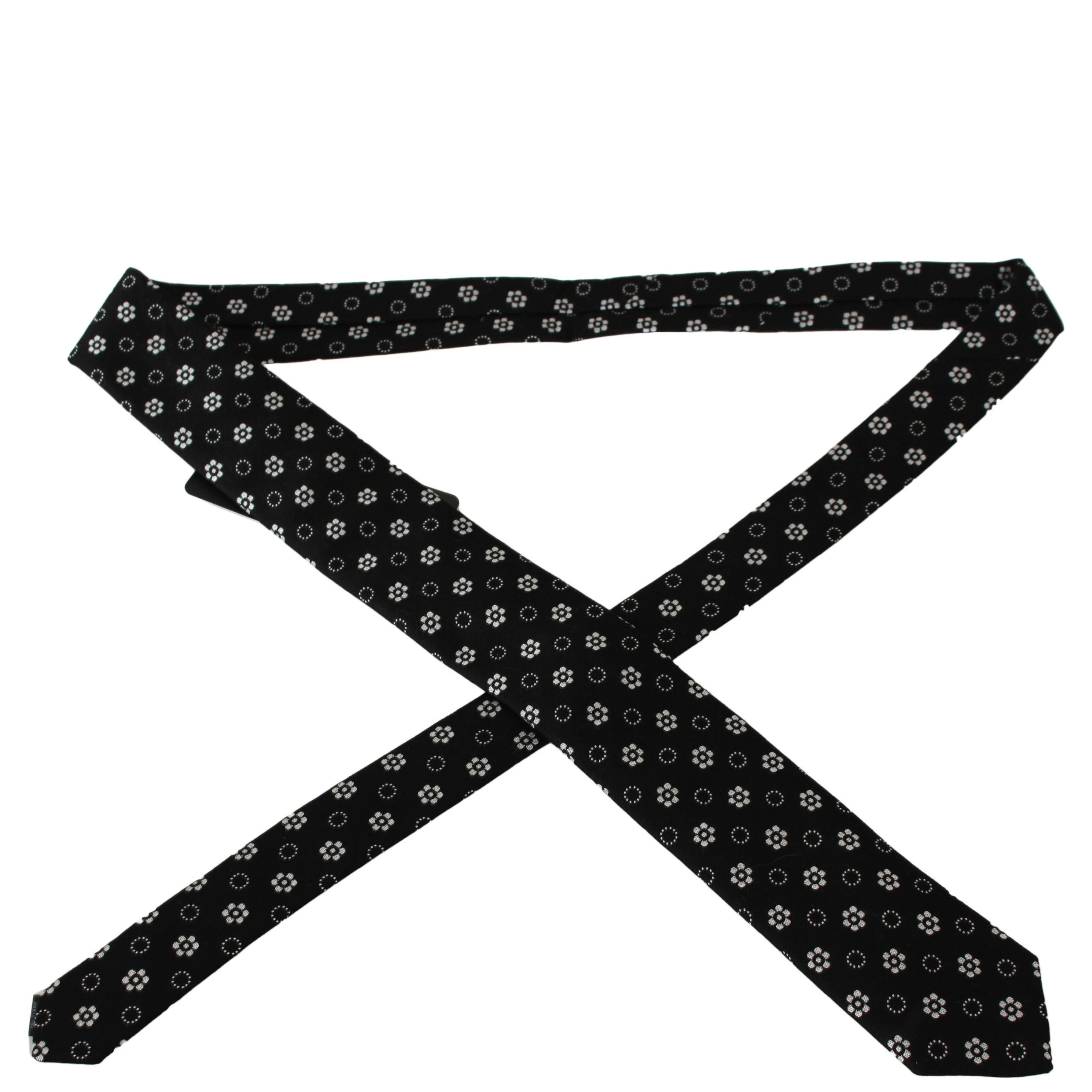 Elegant Black Floral Silk Necktie