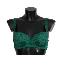 Green Silk Stretch Floral Lace Bra Underwear