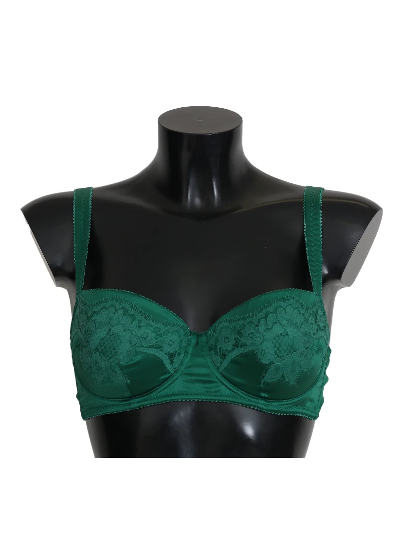 Green Silk Stretch Floral Lace Bra Underwear