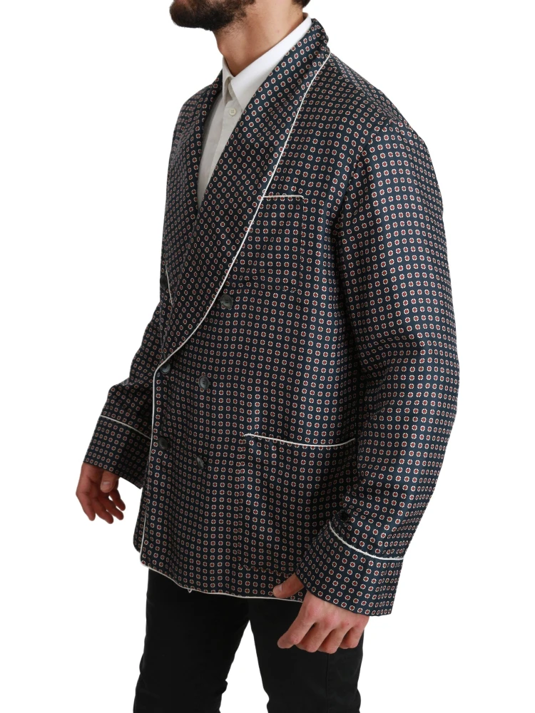 Navy Blue Patterned Double Breasted Coat Jacket alternative