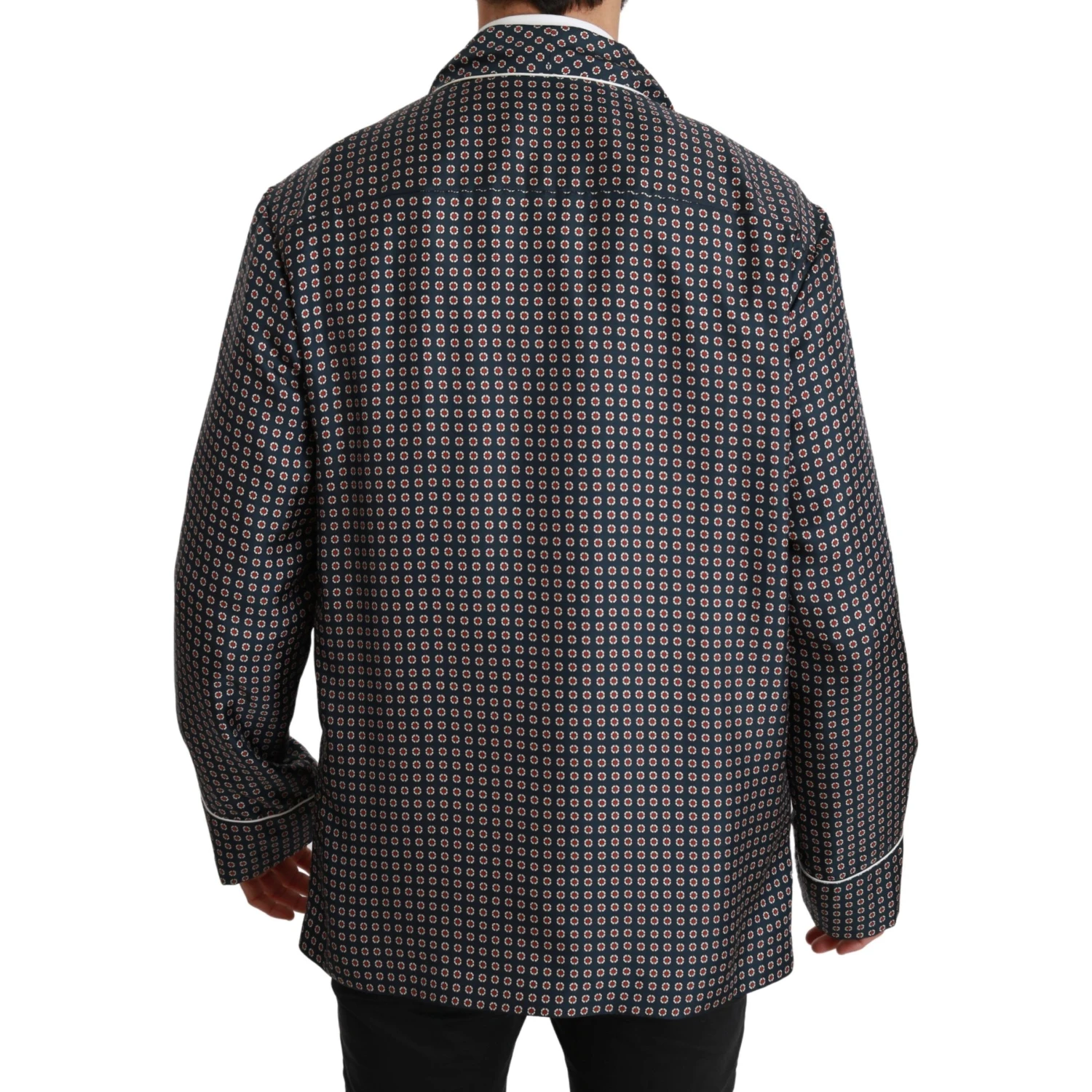 Navy Blue Patterned Double Breasted Coat Jacket