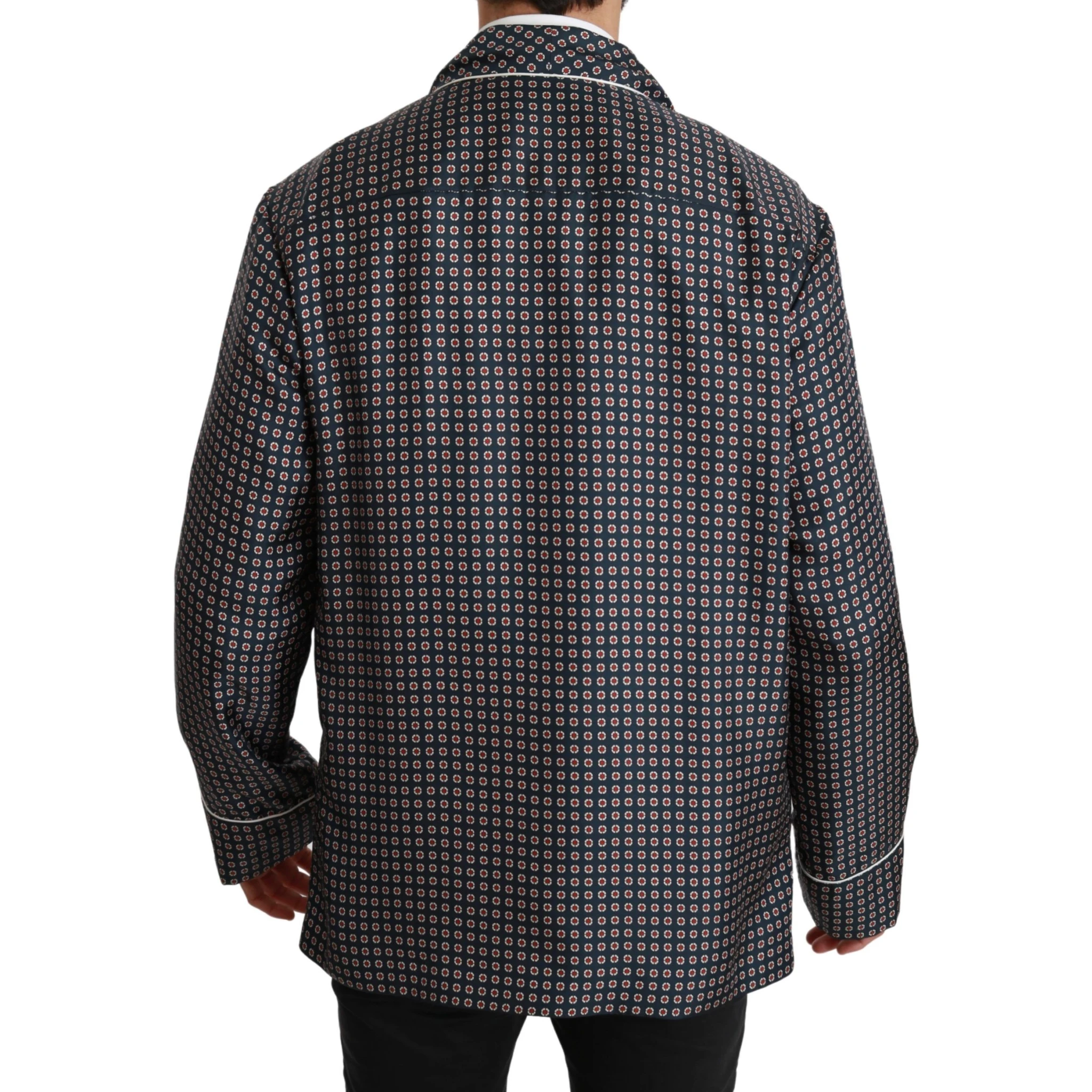 Navy Blue Patterned Double Breasted Coat Jacket