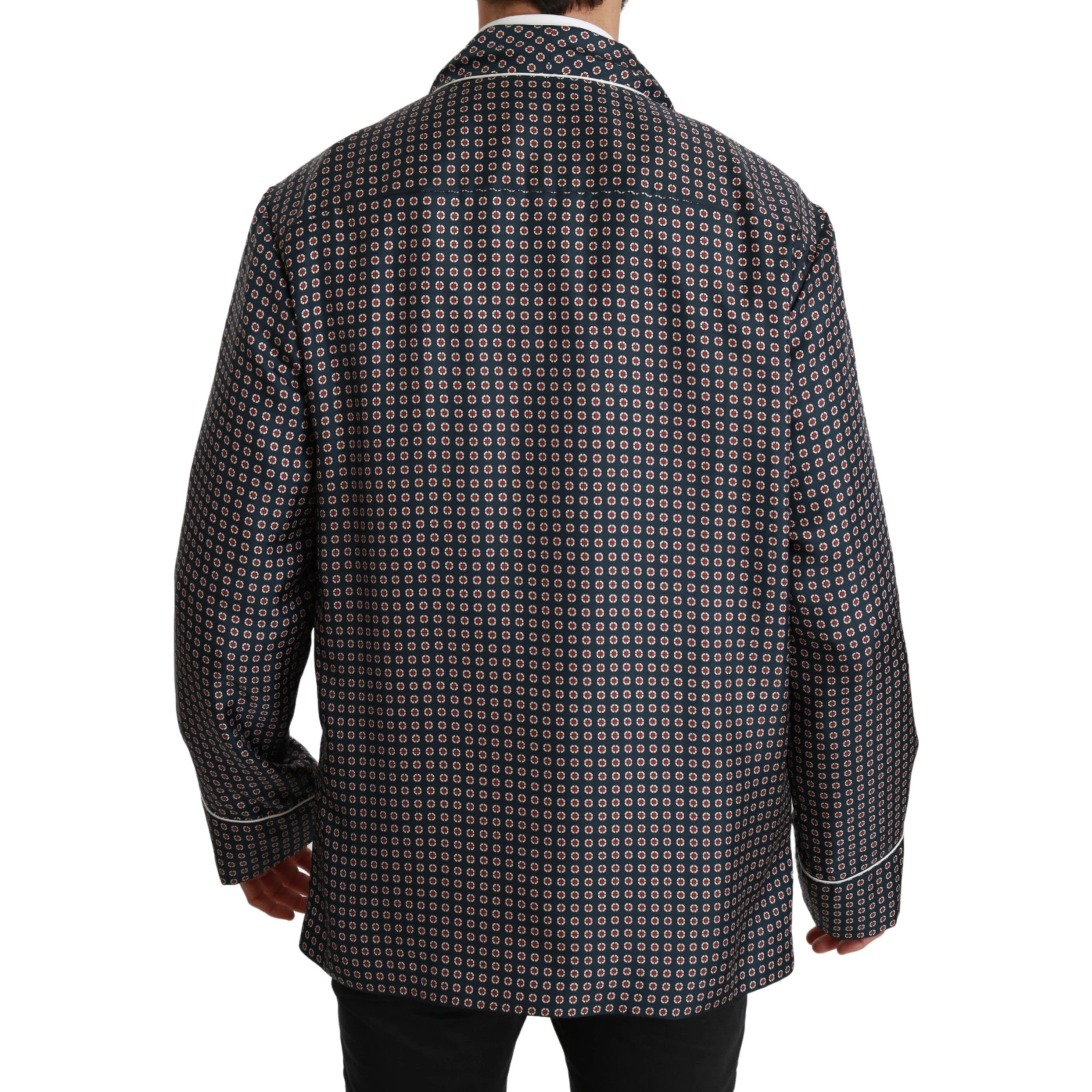 Navy Blue Patterned Double Breasted Coat Jacket