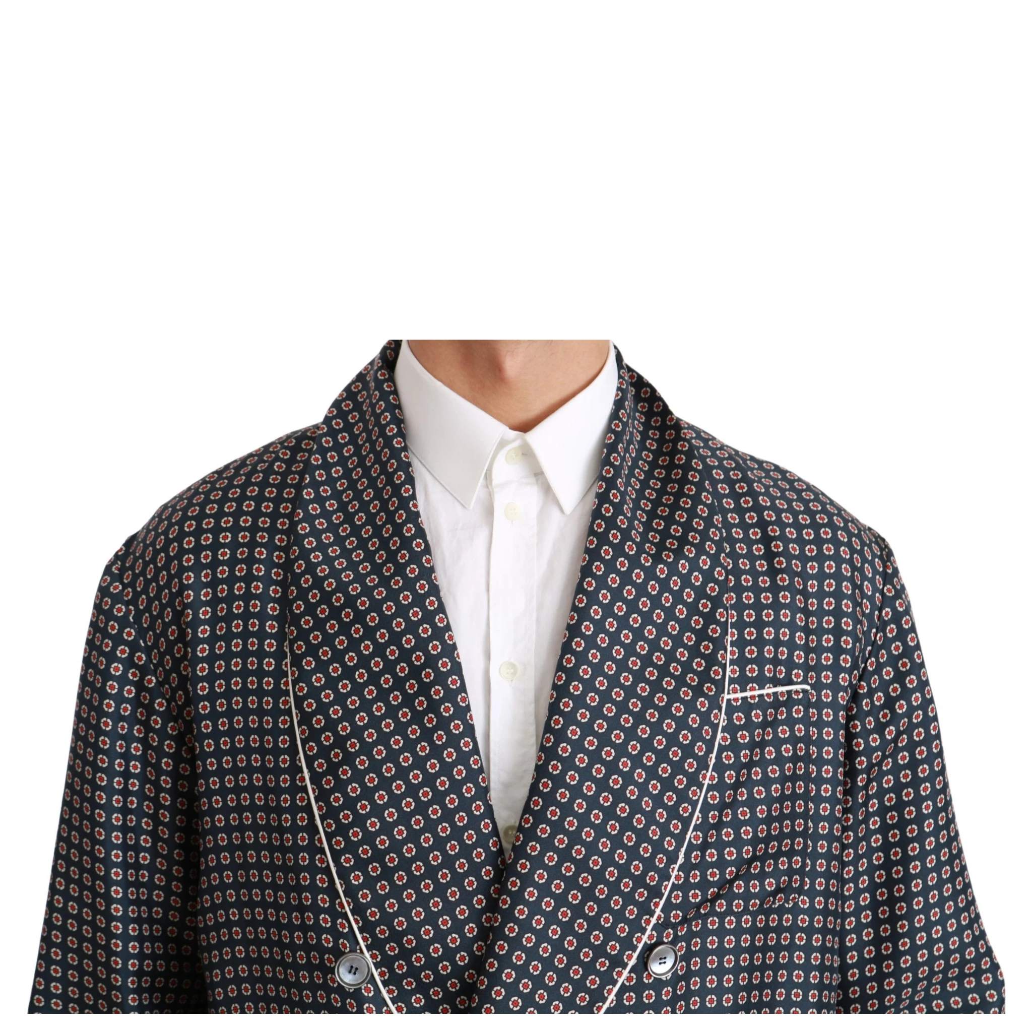 Navy Blue Patterned Double Breasted Coat Jacket