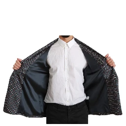 Navy Blue Patterned Double Breasted Coat Jacket