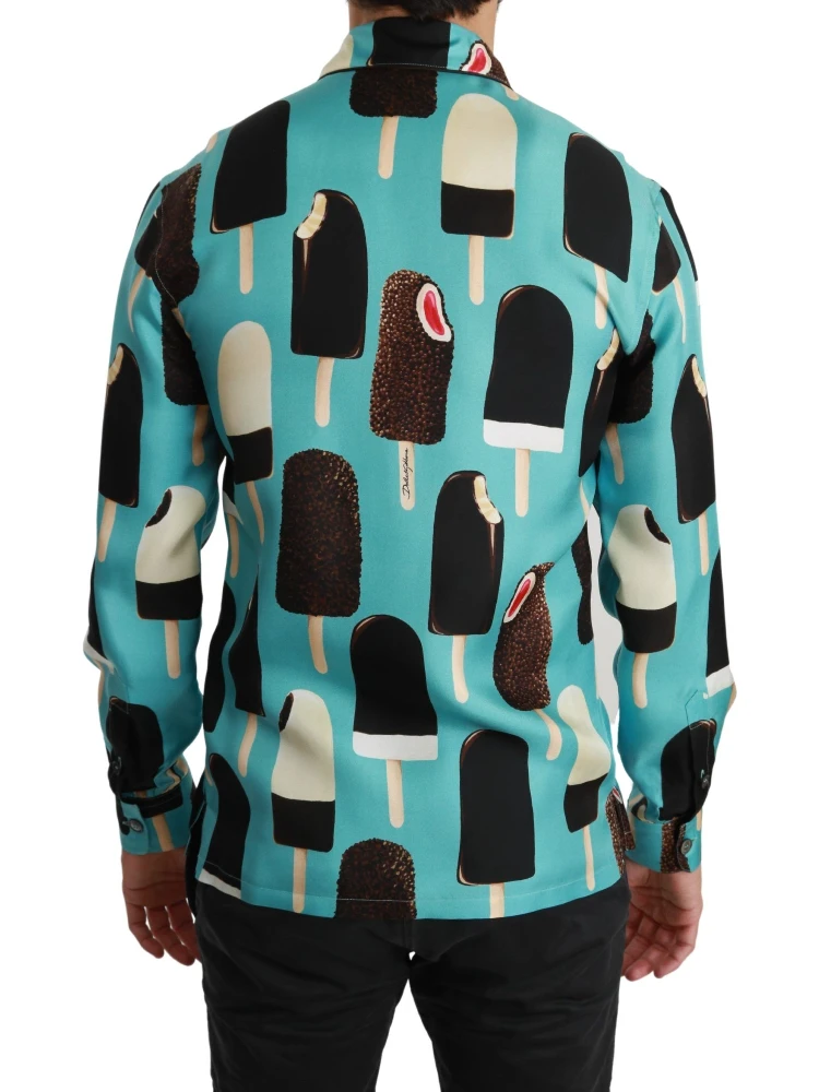 Blue Silk Ice Cream Print Casual Shirt alternative