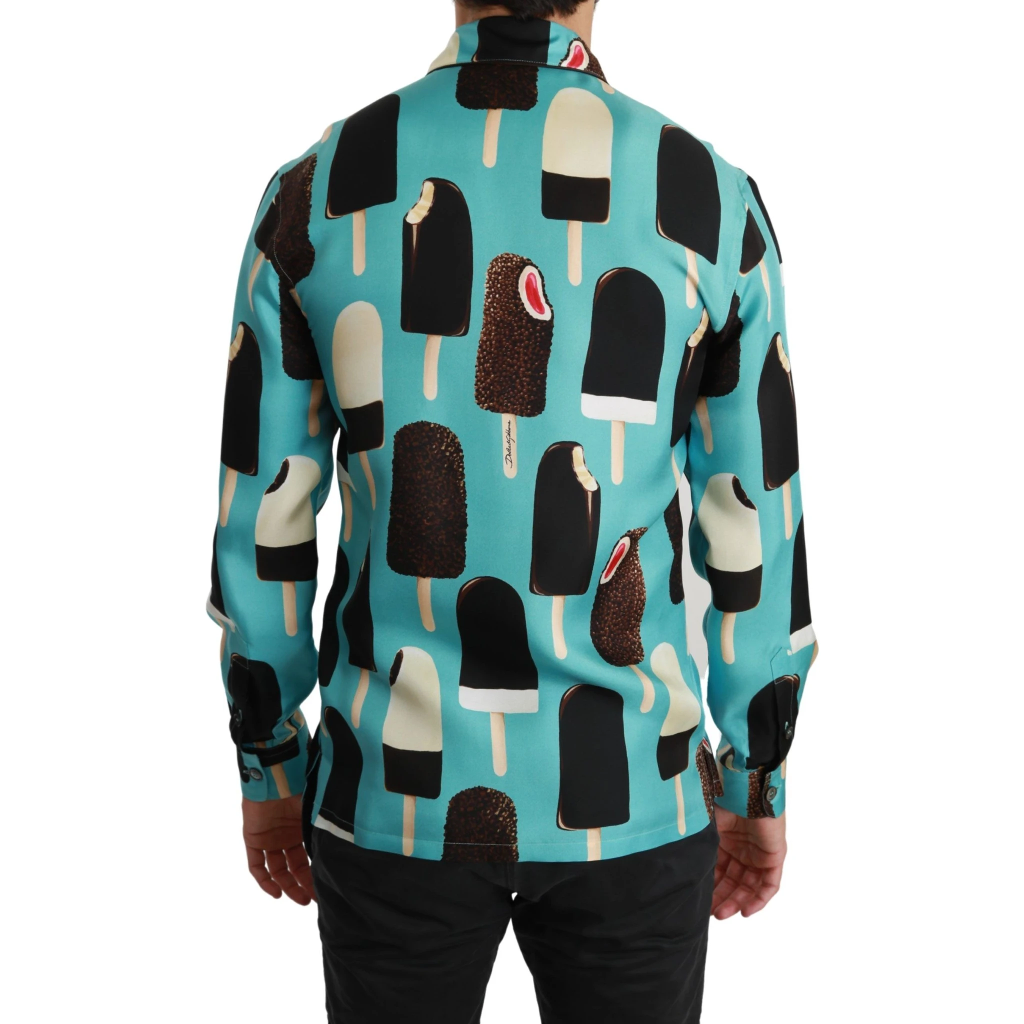 Blue Silk Ice Cream Print Casual Shirt