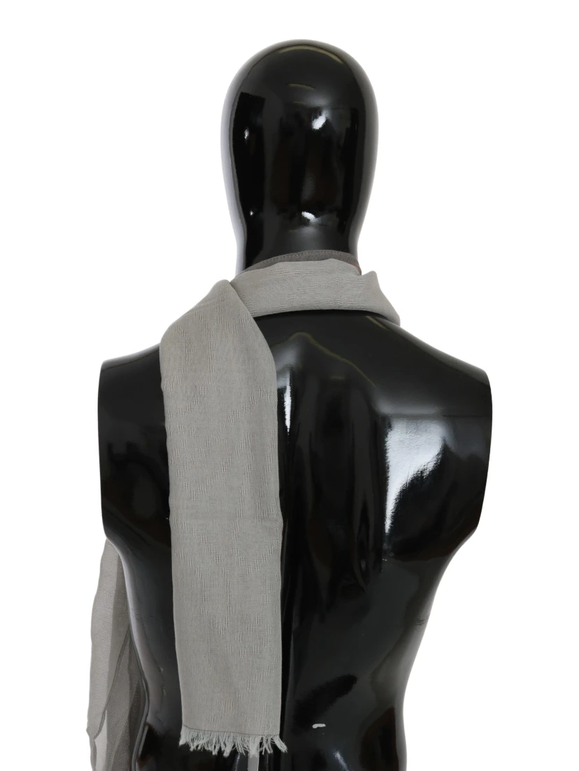 Gray Fringe Neck Wrap Cotton Scarf