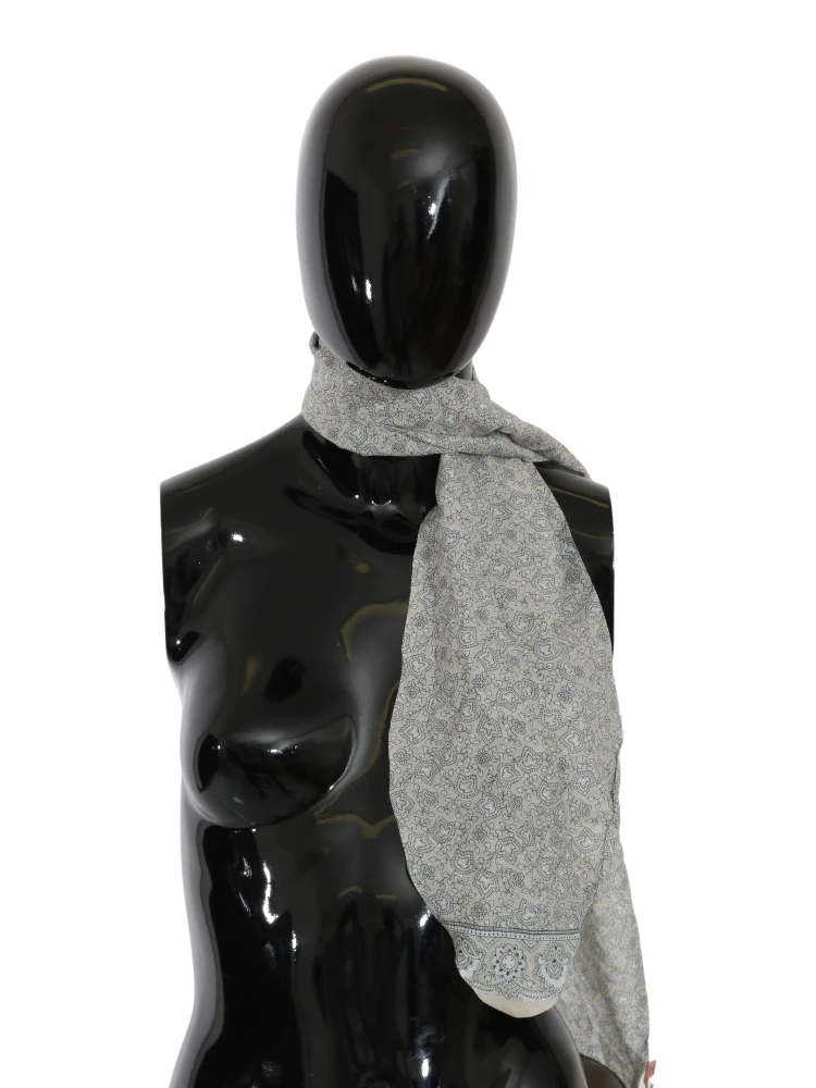 Cotton Beige Blue Fantasy Print Scarf