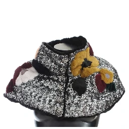 Silver Sequined Floral Weasel Fur Shoulder Scarf Wrap