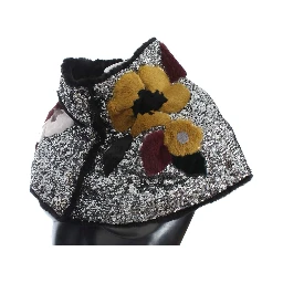 Silver Sequined Floral Weasel Fur Shoulder Scarf Wrap