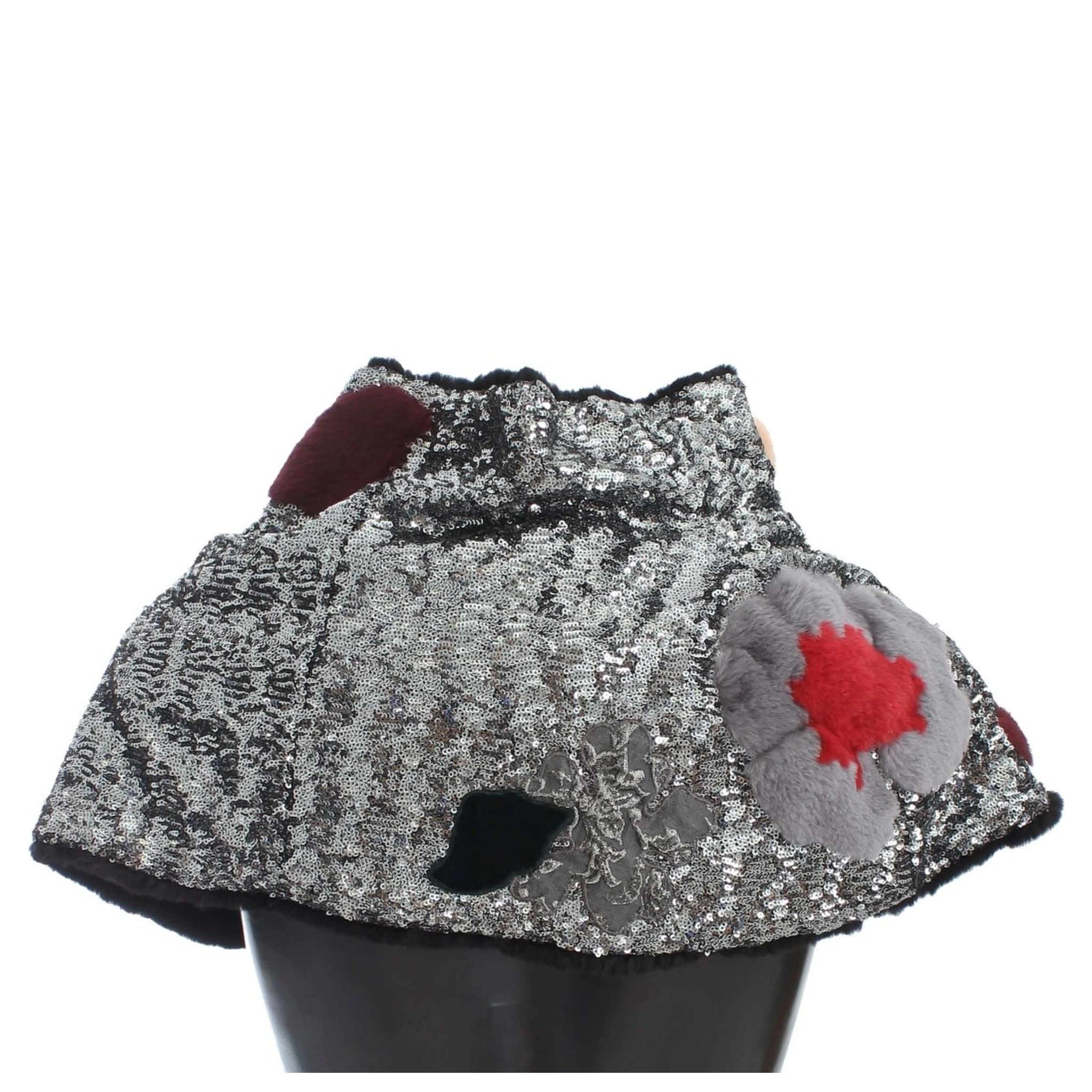 Silver Sequined Floral Weasel Fur Shoulder Scarf Wrap