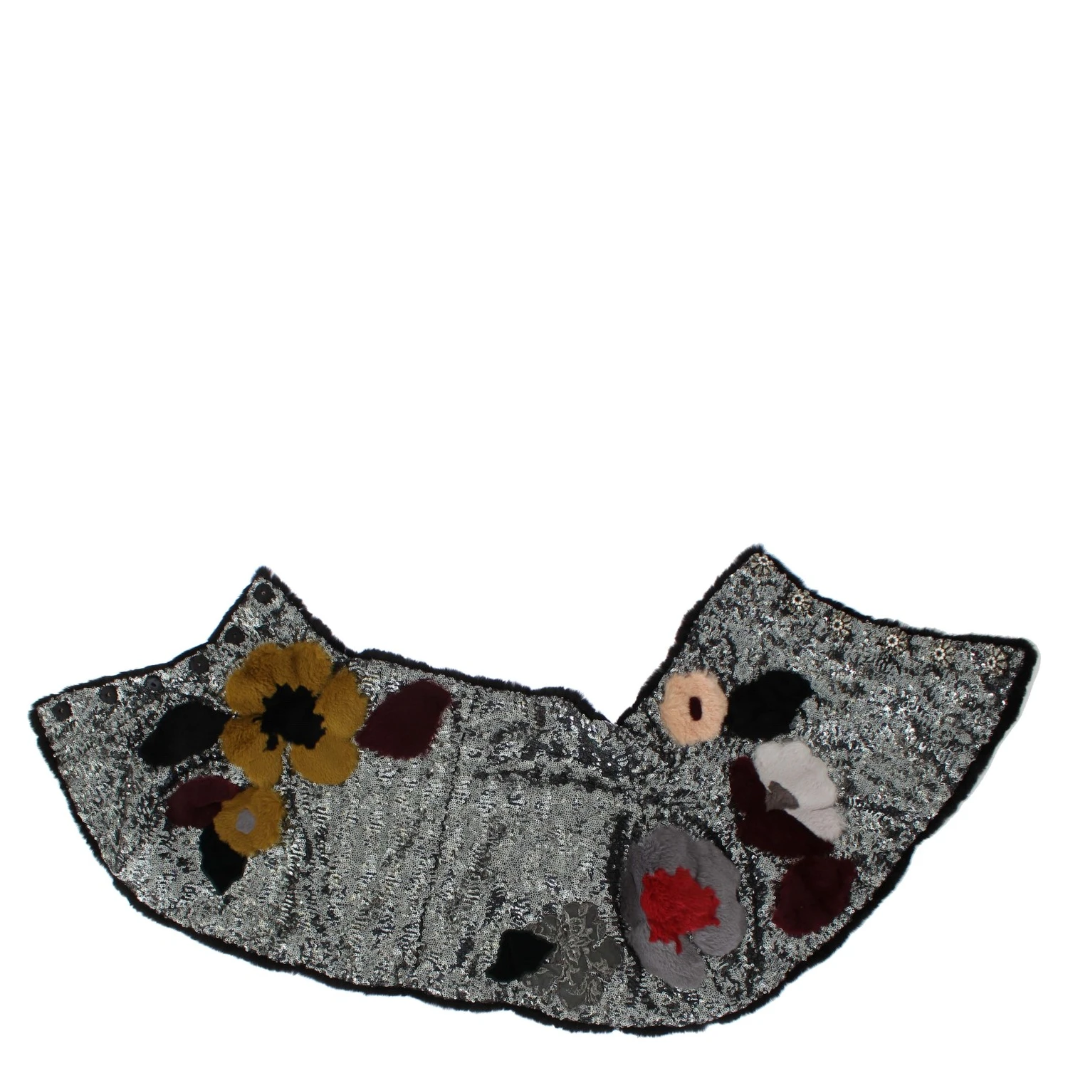 Silver Sequined Floral Weasel Fur Shoulder Scarf Wrap