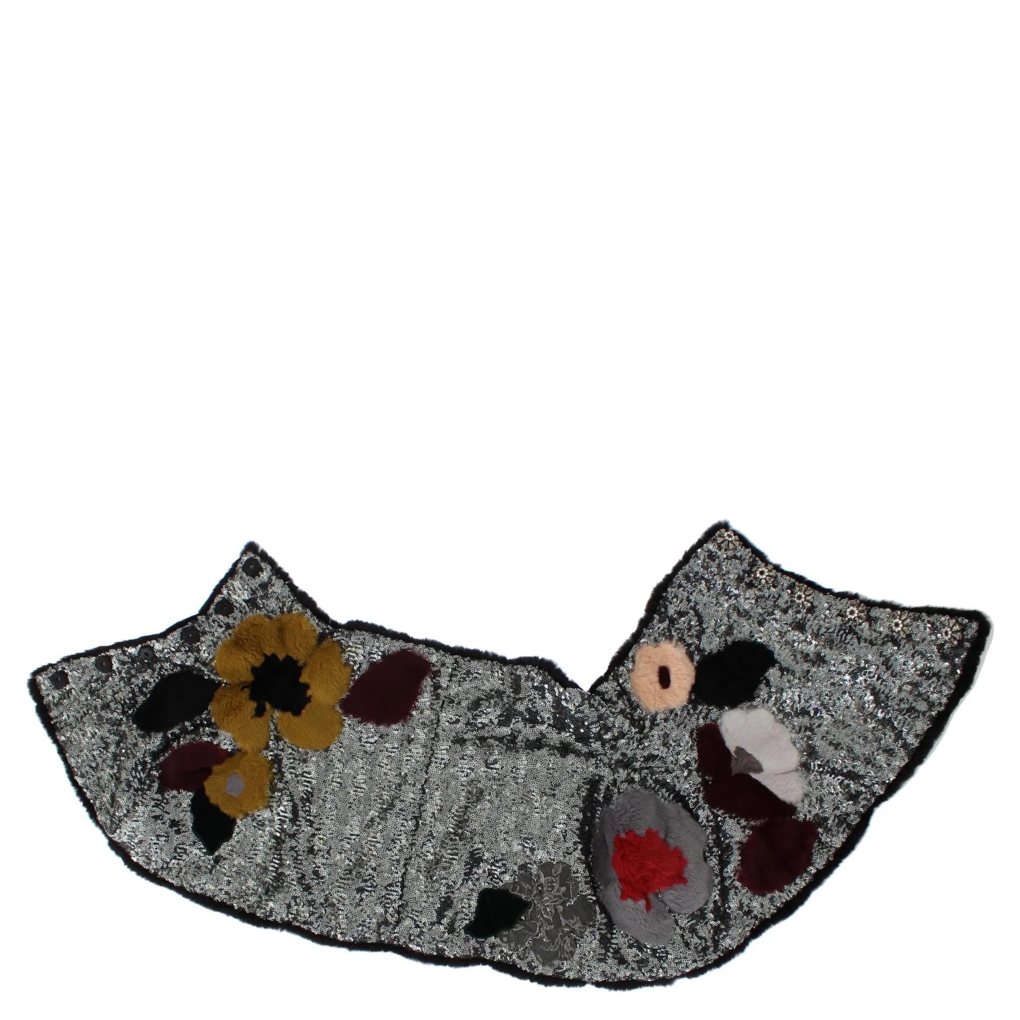 Silver Sequined Floral Weasel Fur Shoulder Scarf Wrap