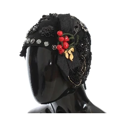 Black Crystal Gold Cherries Brooch Hat