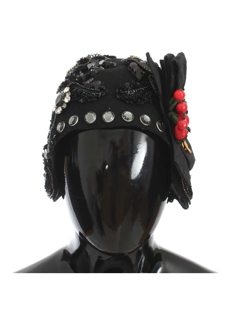 Black Crystal Gold Cherries Brooch Hat alternative