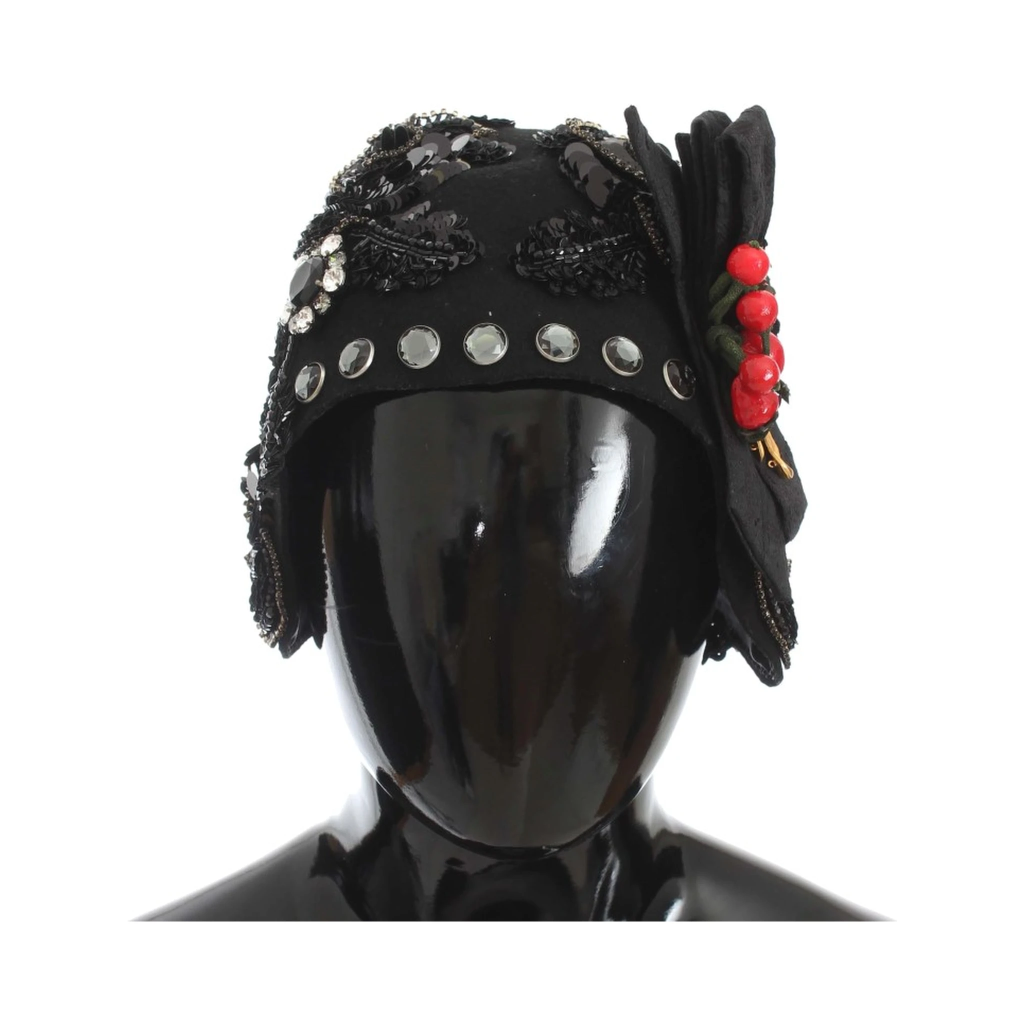 Black Crystal Gold Cherries Brooch Hat