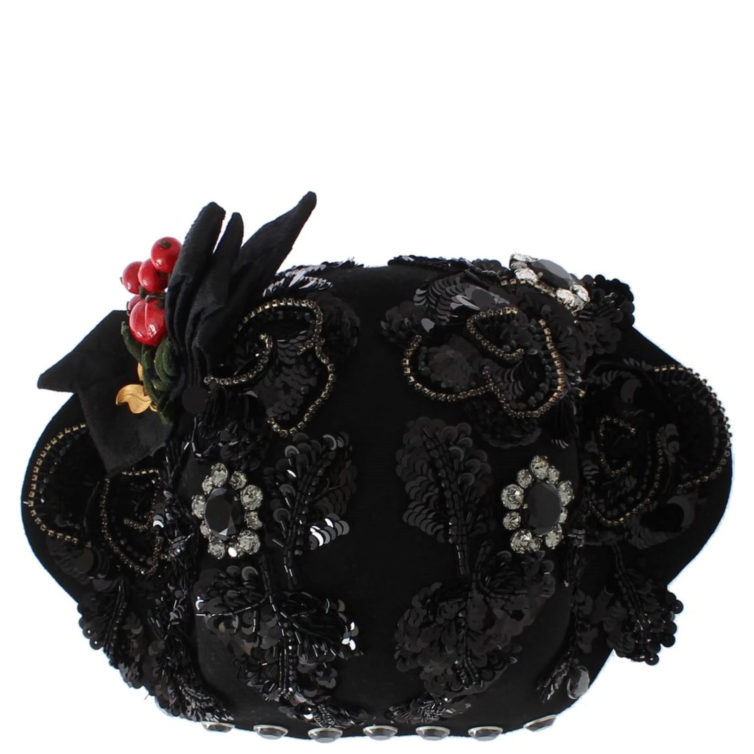 Black Crystal Gold Cherries Brooch Hat