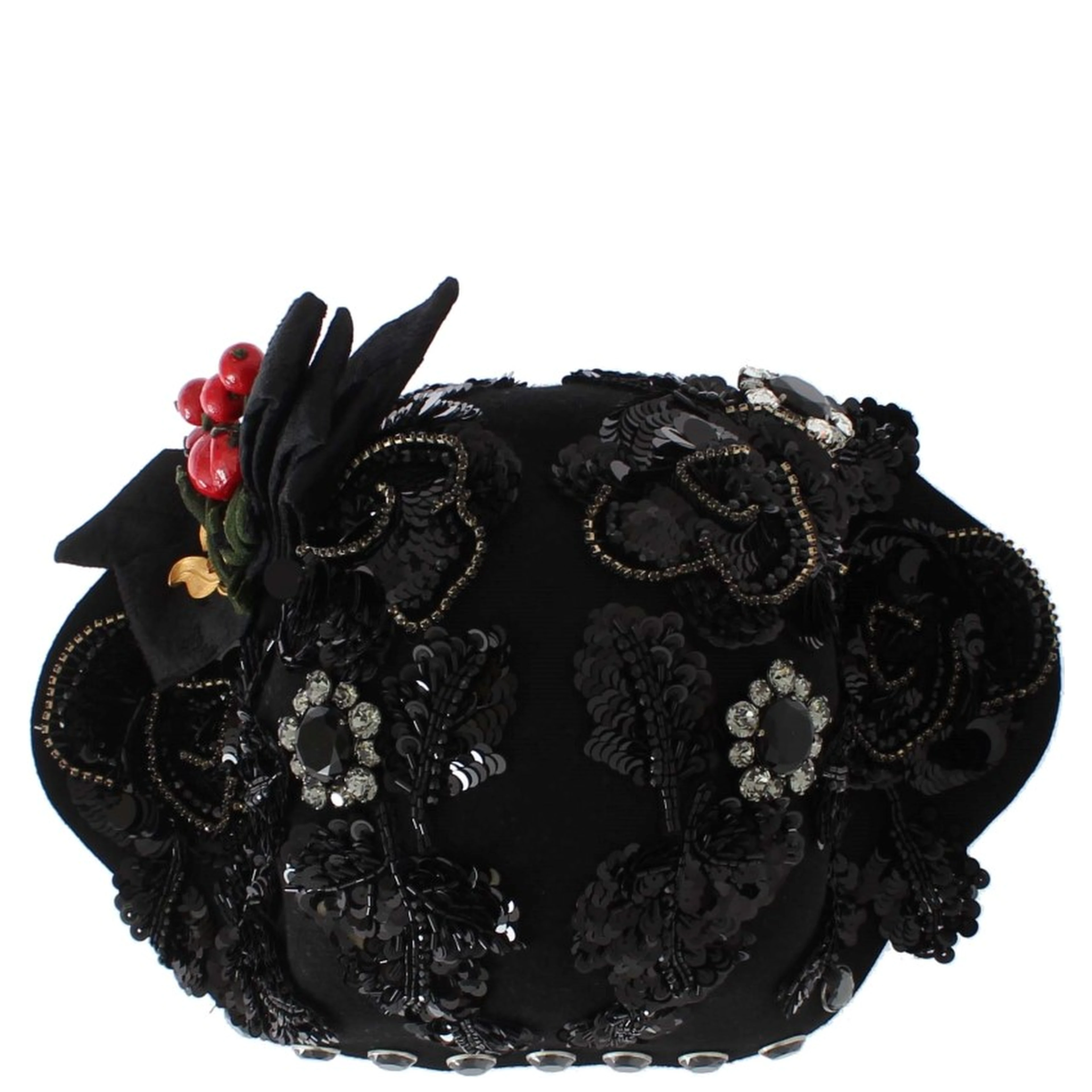 Black Crystal Gold Cherries Brooch Hat