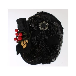 Black Crystal Gold Cherries Brooch Hat