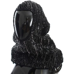 Black Knitted Sequin Hood Scarf Hat
