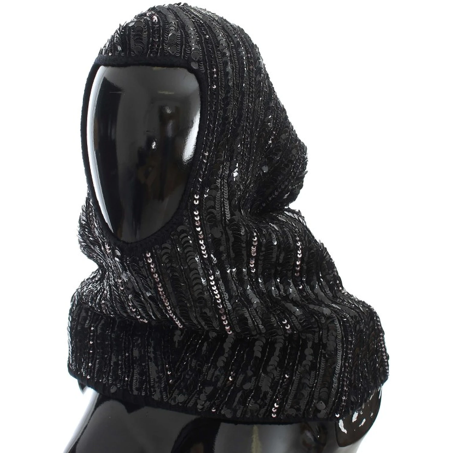 Black Knitted Sequin Hood Scarf Hat